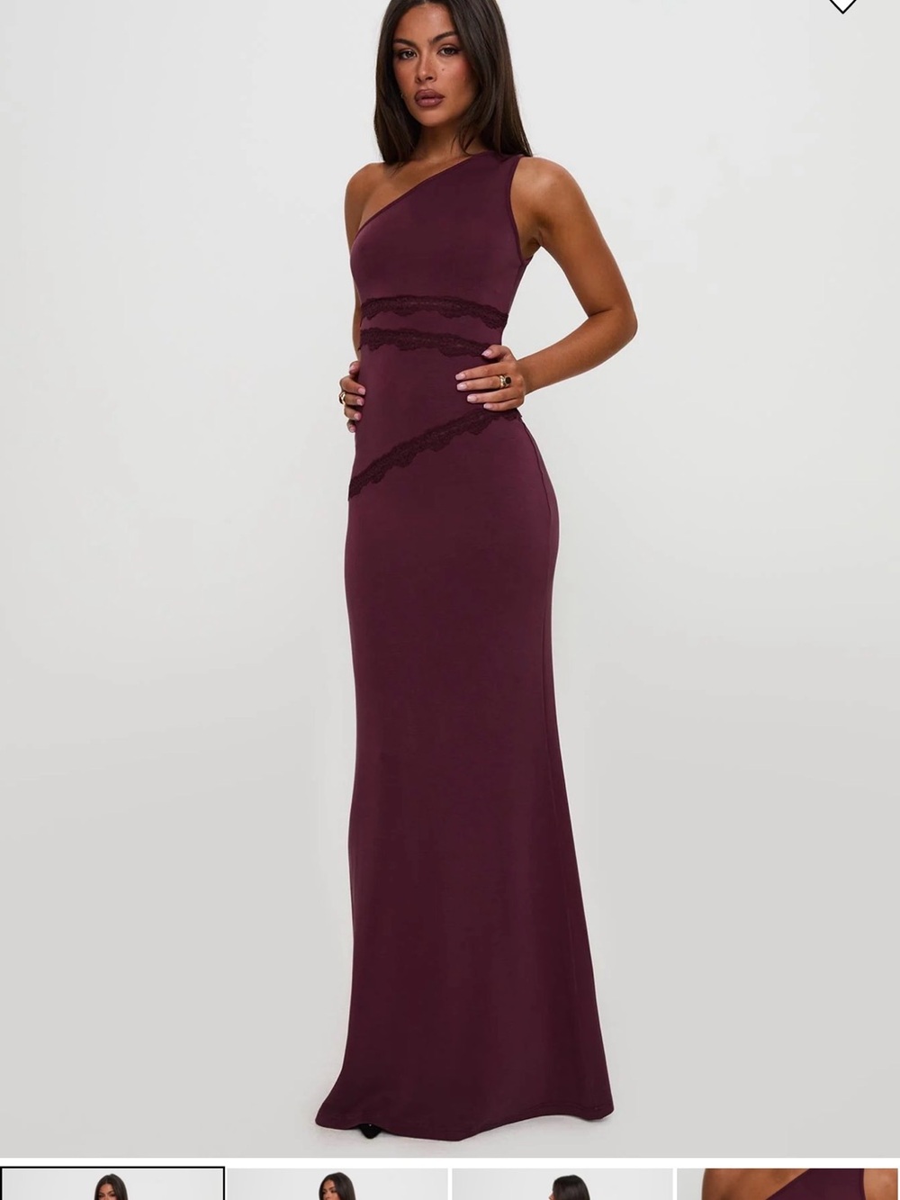 Princess Polly One-Shoulder lace maxi dress wine